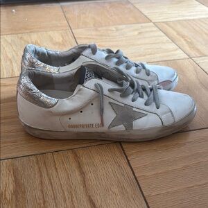 Golden Goose White and Silver Sneakers